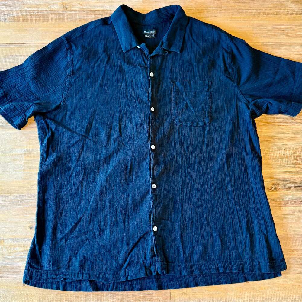 Standard Cloth Men's Black Textured Short Sleeve Button Down Camp Shirt Size L